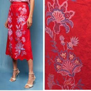 FARM RIO Porcelain Linen Midi Skirt Women's M